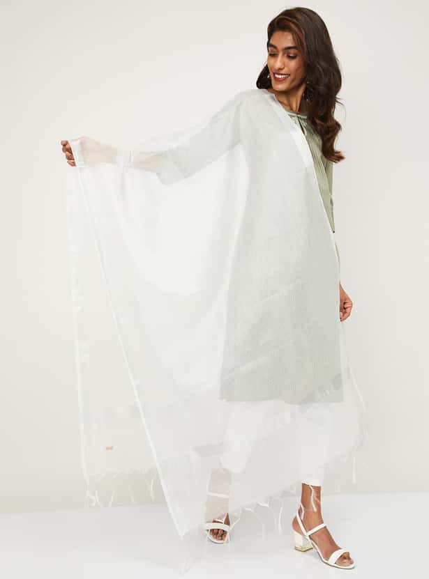 W Women Embroidered Tassel Detailed Dupatta