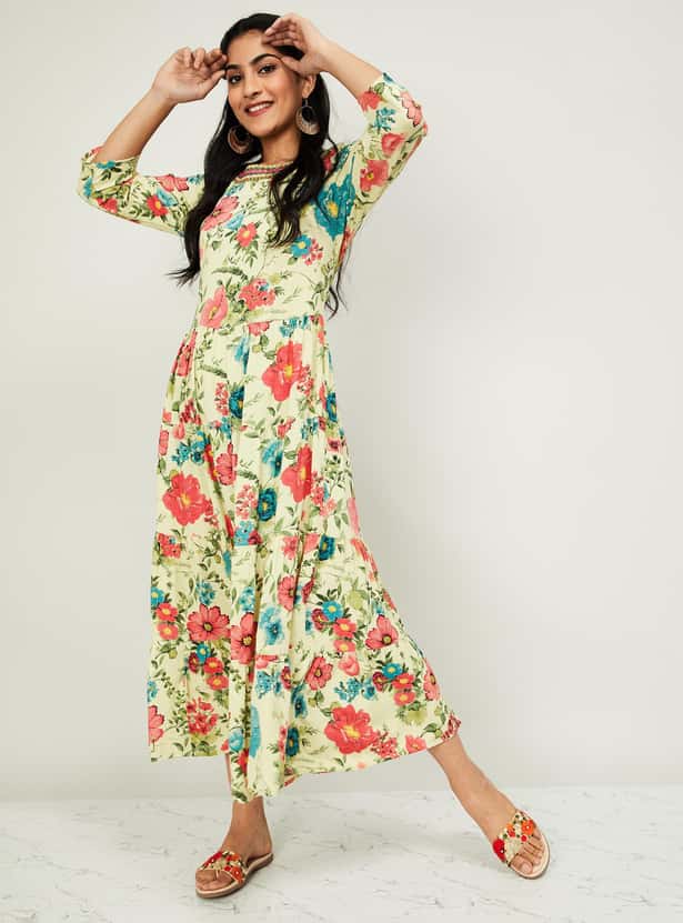 MELANGE Women Floral Print Midi Dress