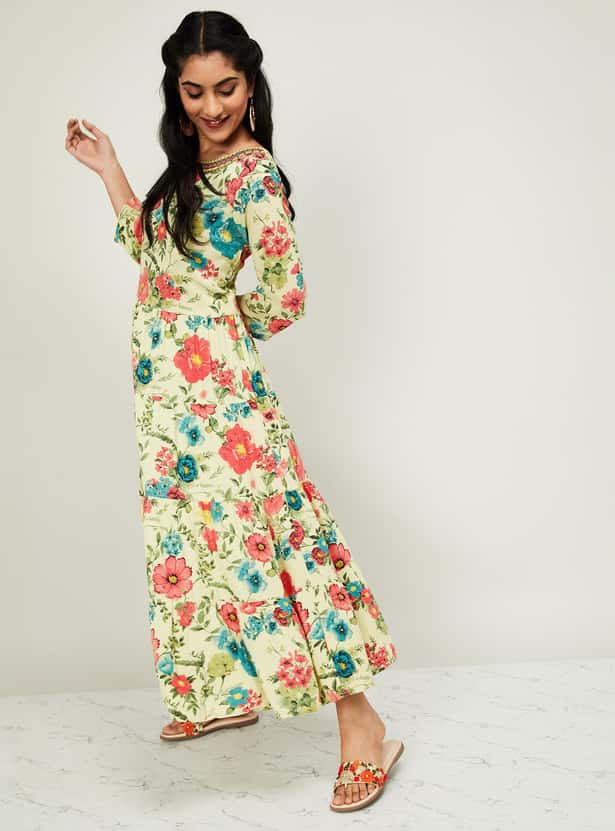 MELANGE Women Floral Print Midi Dress