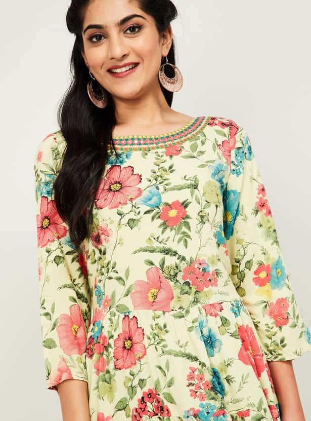 MELANGE Women Floral Print Midi Dress