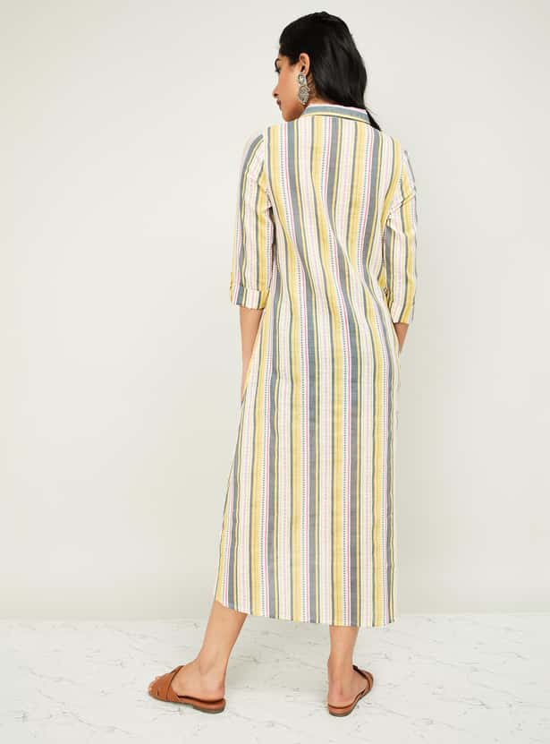 MELANGE Women Striped Three-quarter Sleeved Midi Dress