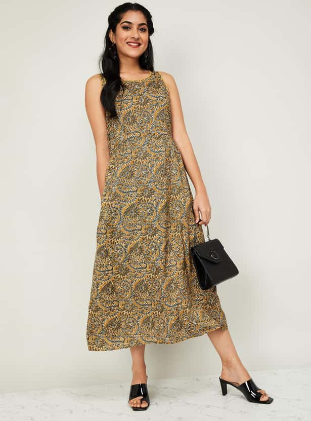 MELANGE Women Printed Sleeveless Midi Dress