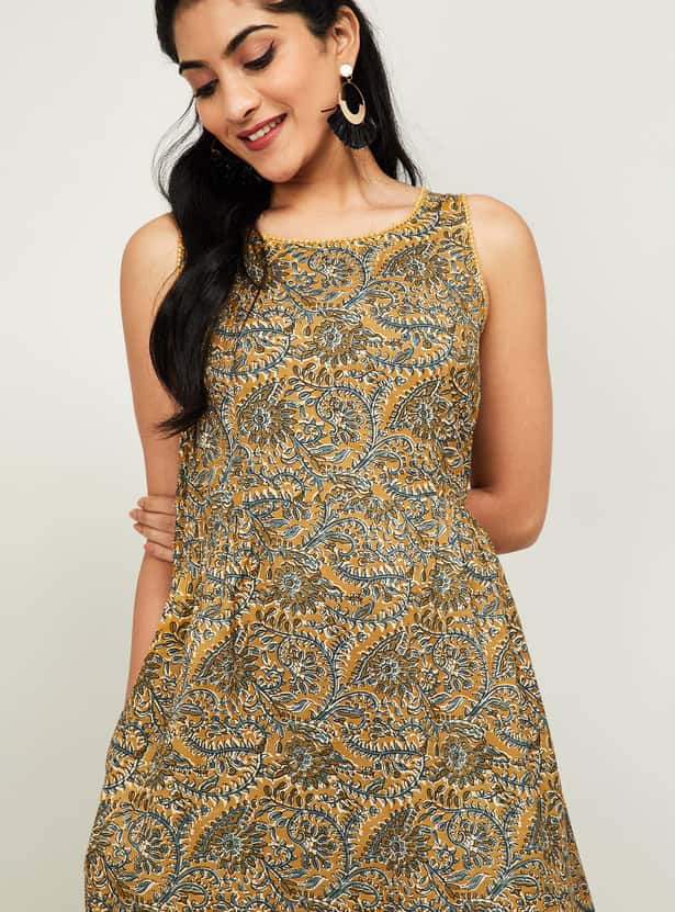 MELANGE Women Printed Sleeveless Midi Dress