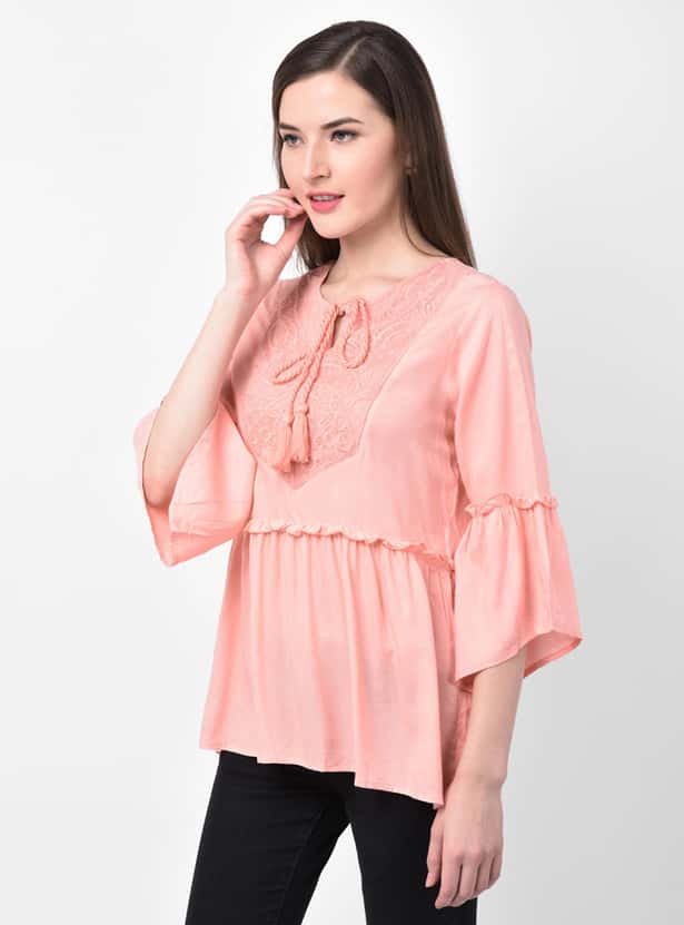 LATIN QUARTERS Women Embroidered Tunic with Bell Sleeves