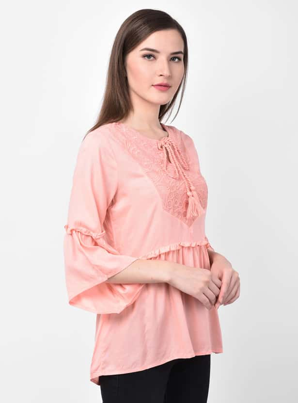 LATIN QUARTERS Women Embroidered Tunic with Bell Sleeves