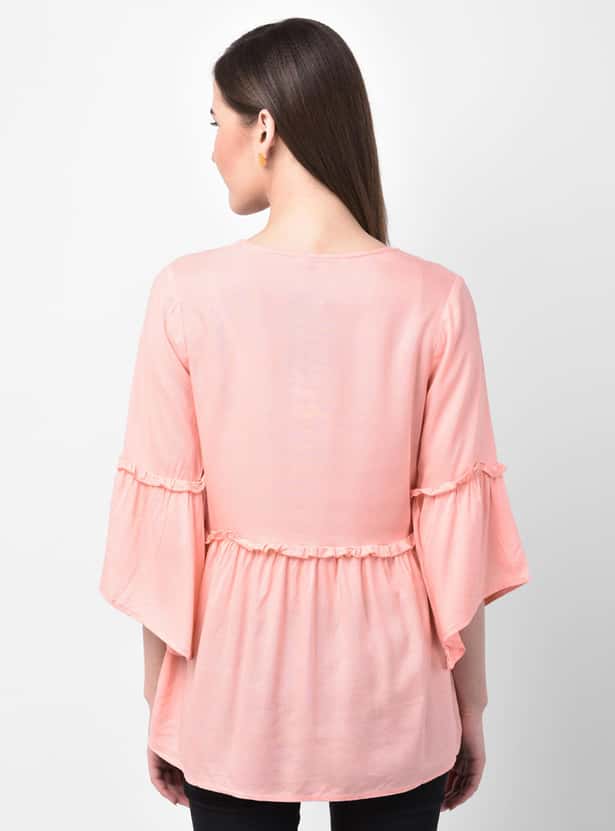 LATIN QUARTERS Women Embroidered Tunic with Bell Sleeves