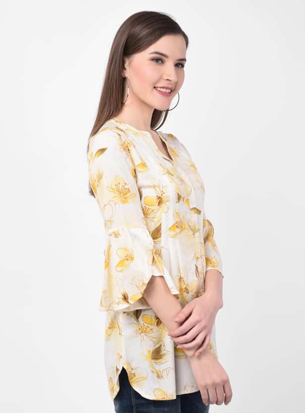 LATIN QUARTERS Women Floral Print Tunic with Petal Bell Sleeves