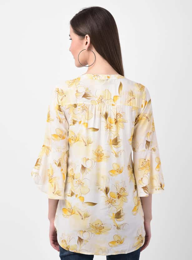 LATIN QUARTERS Women Floral Print Tunic with Petal Bell Sleeves