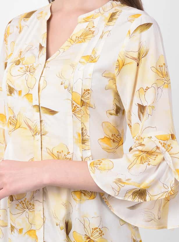 LATIN QUARTERS Women Floral Print Tunic with Petal Bell Sleeves