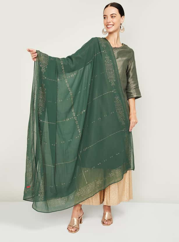 W Women Semi-Sheer Dupatta with Zari Work