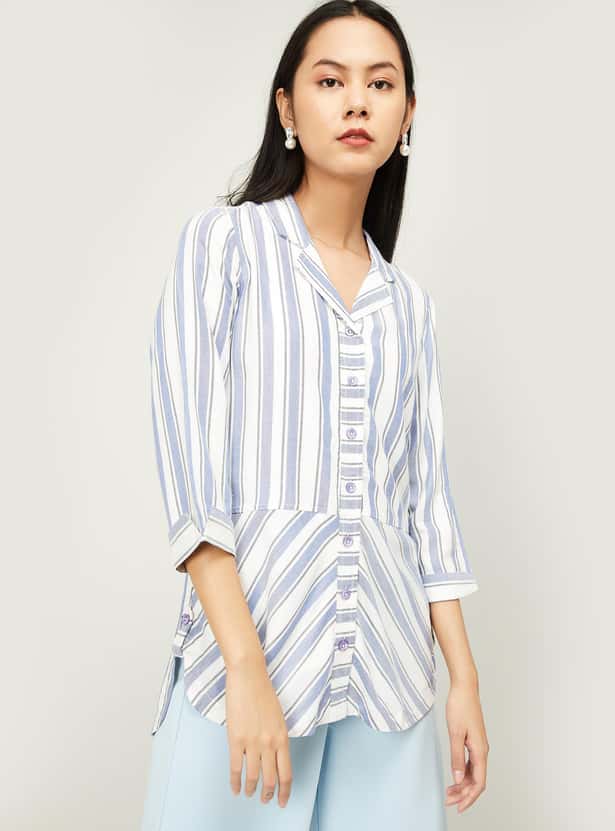 LATIN QUARTERS Women Striped Three-quarter Sleeves Tunic