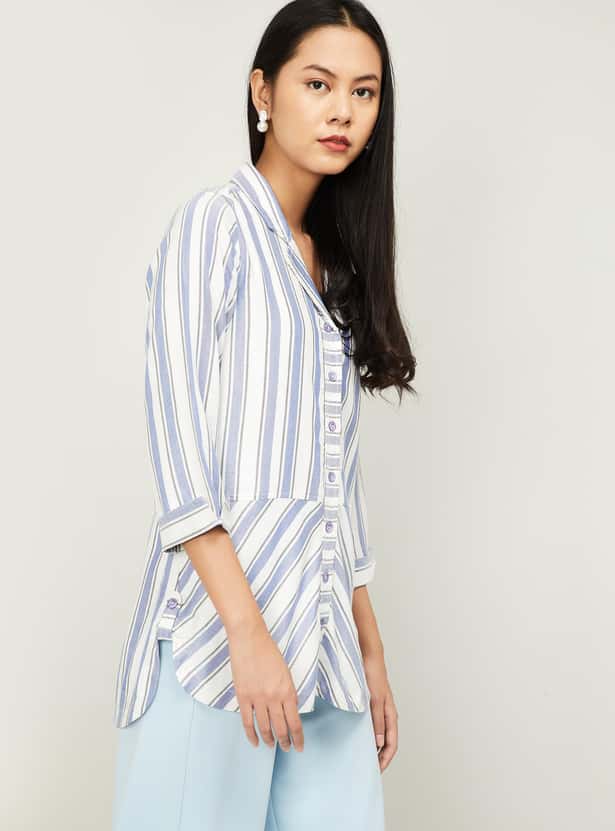 LATIN QUARTERS Women Striped Three-quarter Sleeves Tunic