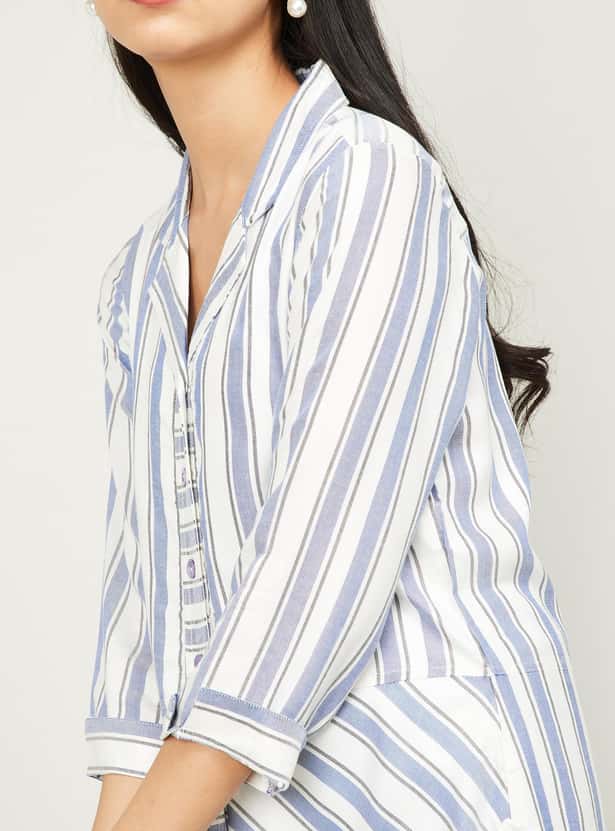 LATIN QUARTERS Women Striped Three-quarter Sleeves Tunic