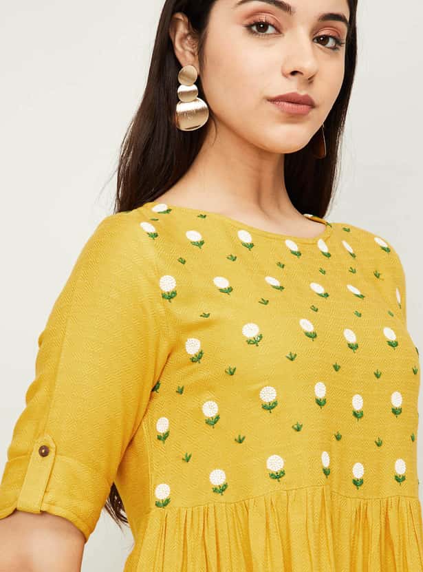 MELANGE Women Embroidered A-line Midi Dress with Pockets