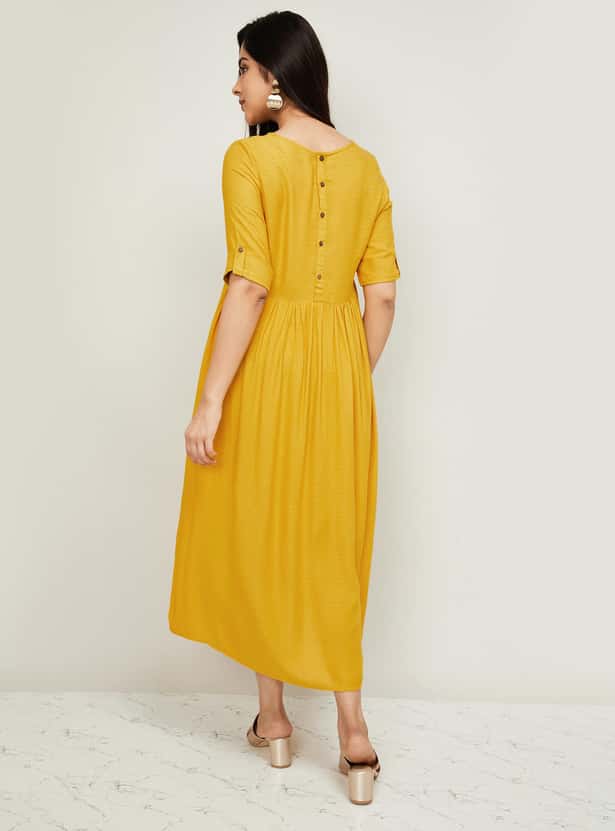 MELANGE Women Embroidered A-line Midi Dress with Pockets