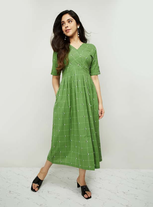 MELANGE Women Short Sleeves Midi Dress