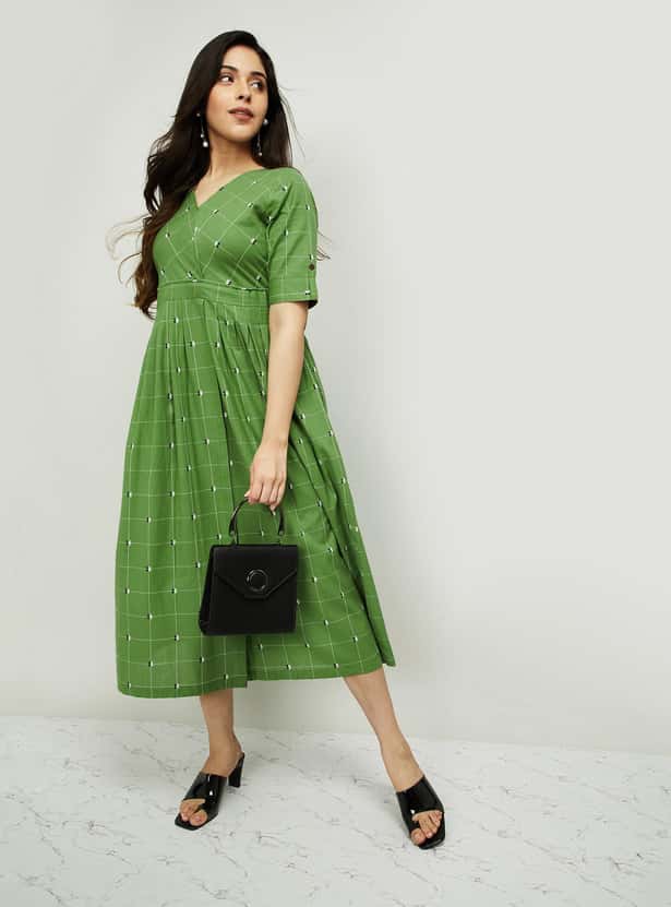 MELANGE Women Short Sleeves Midi Dress