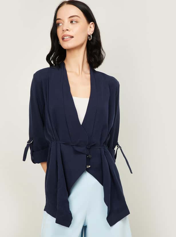 ALLEN SOLLY Women Roll-Up Sleeves Solid Shrug