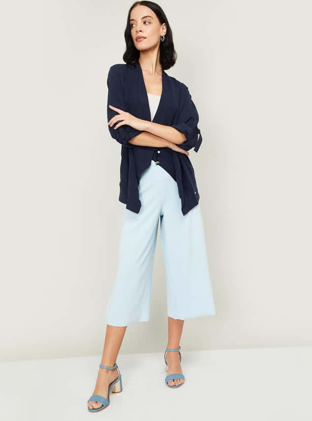 ALLEN SOLLY Women Roll-Up Sleeves Solid Shrug