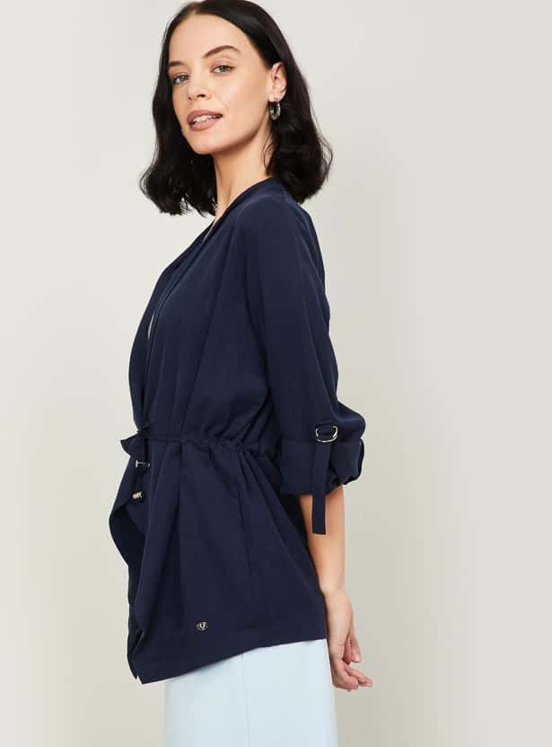 ALLEN SOLLY Women Roll-Up Sleeves Solid Shrug