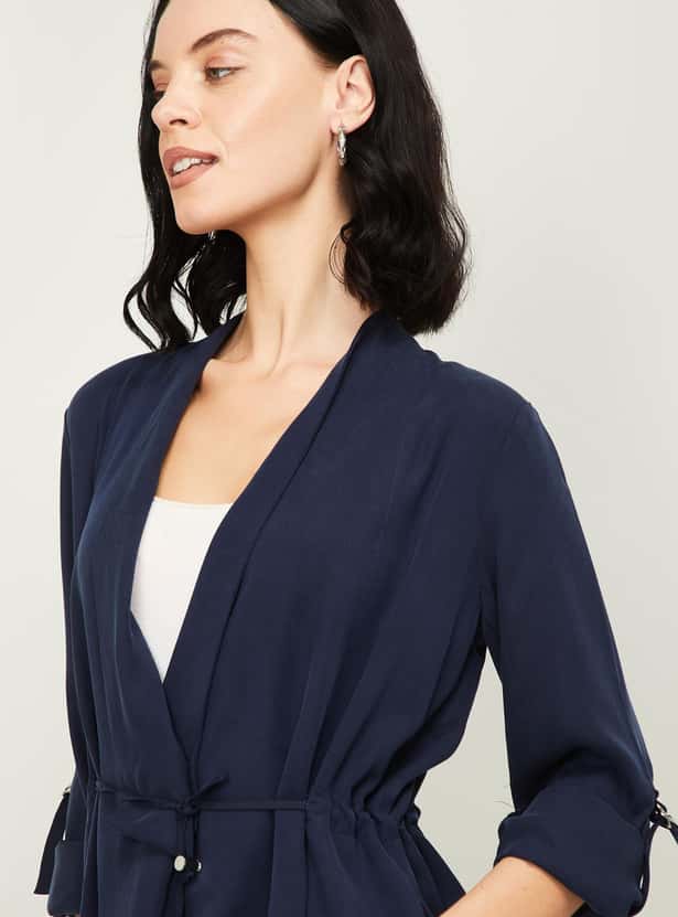 ALLEN SOLLY Women Roll-Up Sleeves Solid Shrug