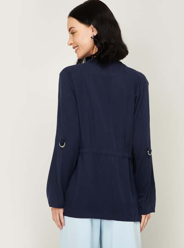 ALLEN SOLLY Women Roll-Up Sleeves Solid Shrug