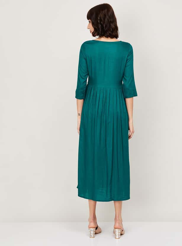 MELANGE Women Embroidered A-Line Midi Dress
