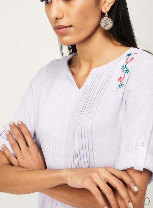 ALLEN SOLLY Women Solid Three-quarter Sleeves Tunic