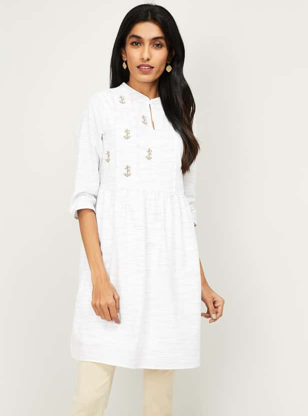 ALLEN SOLLY Women Floral Embroidery Flared Tunic