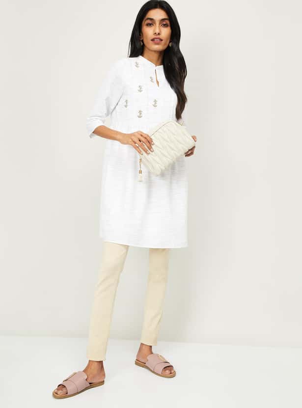 ALLEN SOLLY Women Floral Embroidery Flared Tunic