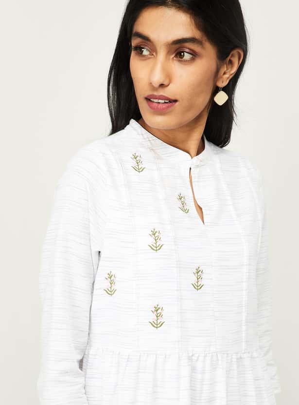 ALLEN SOLLY Women Floral Embroidery Flared Tunic