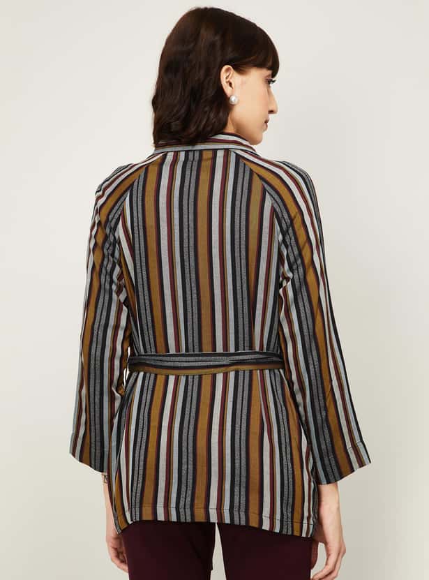 CODE Women Striped Open-Front Shrug