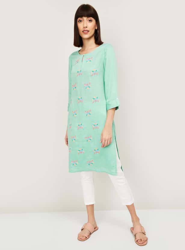 MELANGE Women Embroidered Three-quarter Sleeves Kurta