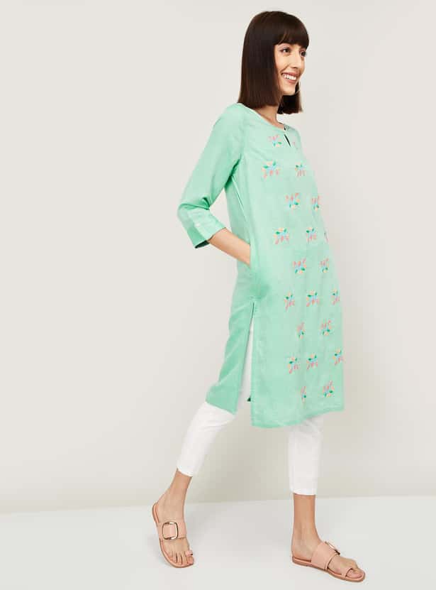 MELANGE Women Embroidered Three-quarter Sleeves Kurta