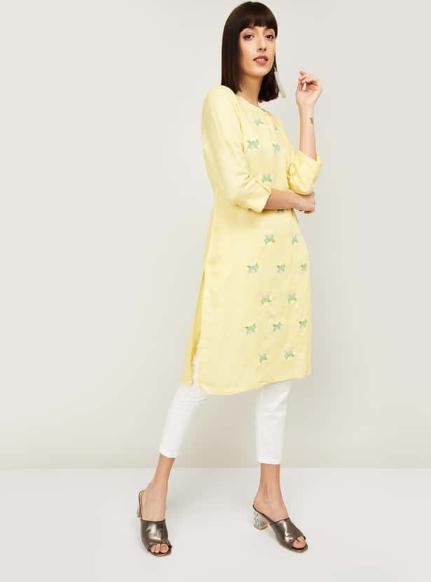 MELANGE Women Embroidered Three-quarter Sleeves Kurta