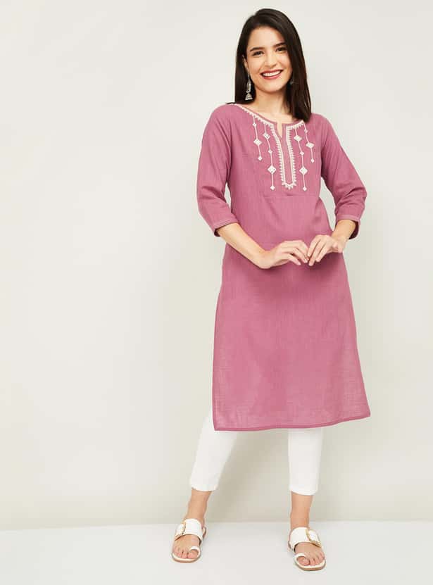 MELANGE Women Embroidered Straight Kurta