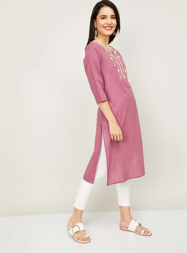 MELANGE Women Embroidered Straight Kurta