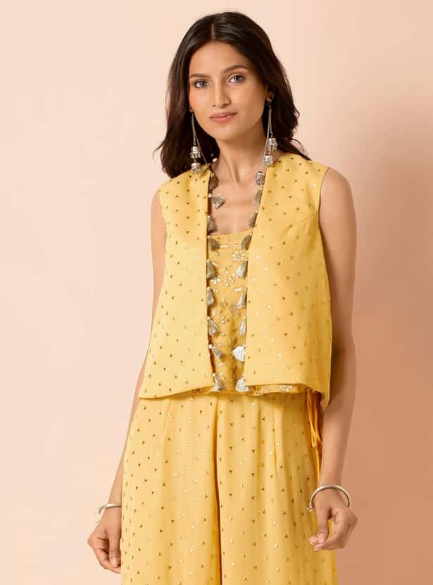 INDYA Women Embellished Open-Front Tasseled Shrug