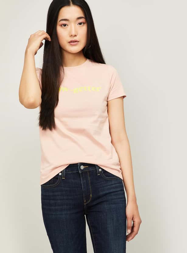ONLY Women Typographic Print Short Sleeves T-shirt