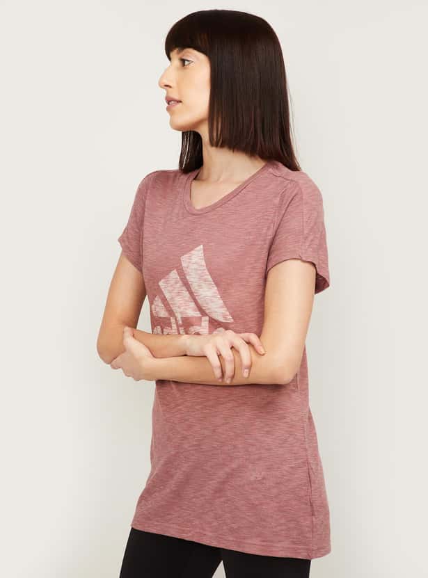ADIDAS Women Typographic Print Short Sleeves T-shirt