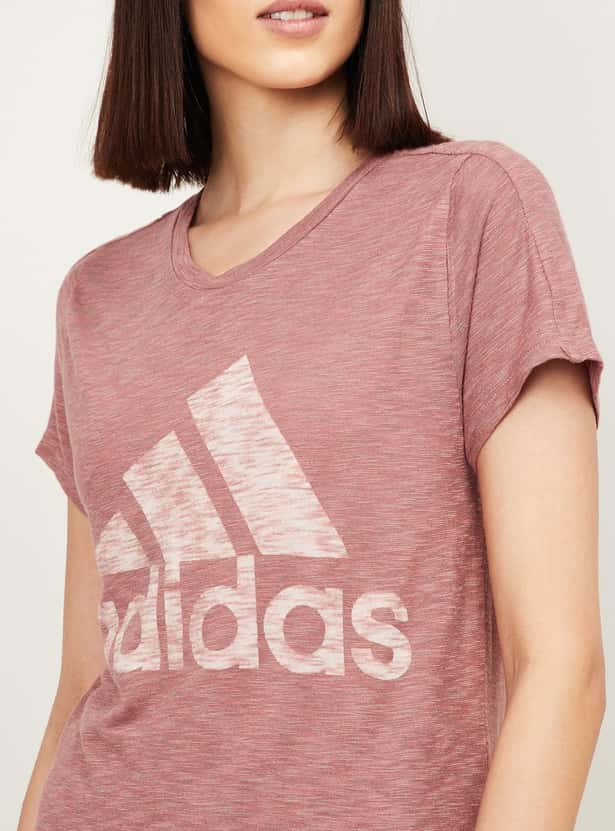ADIDAS Women Typographic Print Short Sleeves T-shirt