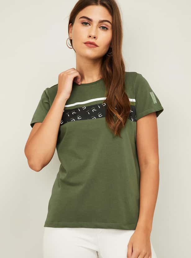 ALLEN SOLLY Women Typographic Print Short Sleeves T-shirt