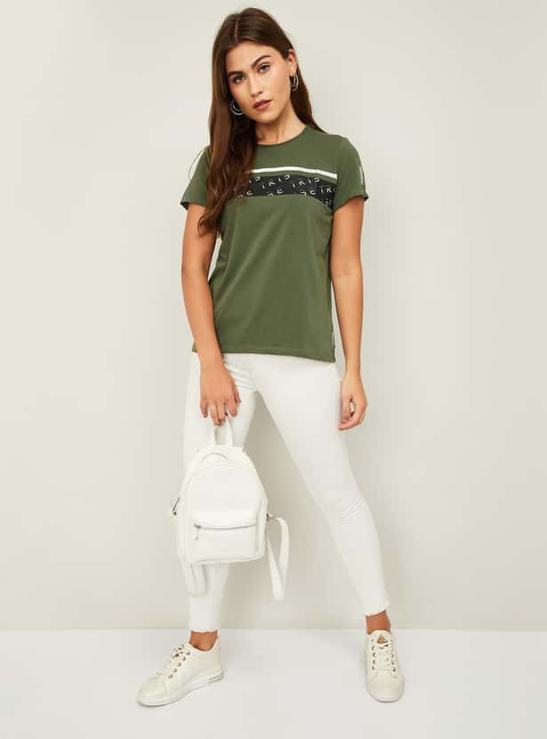 ALLEN SOLLY Women Typographic Print Short Sleeves T-shirt