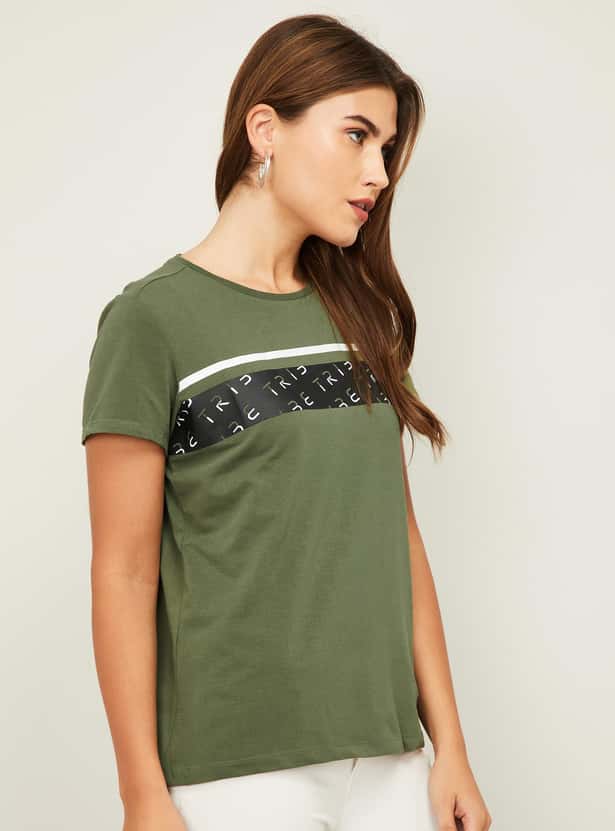 ALLEN SOLLY Women Typographic Print Short Sleeves T-shirt