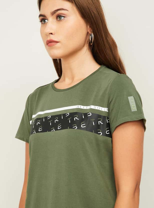 ALLEN SOLLY Women Typographic Print Short Sleeves T-shirt