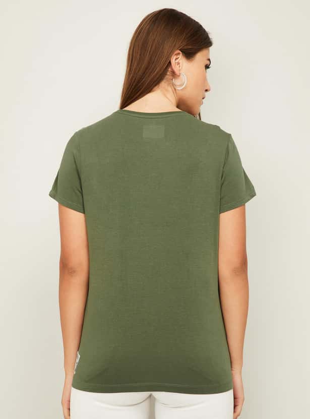 ALLEN SOLLY Women Typographic Print Short Sleeves T-shirt