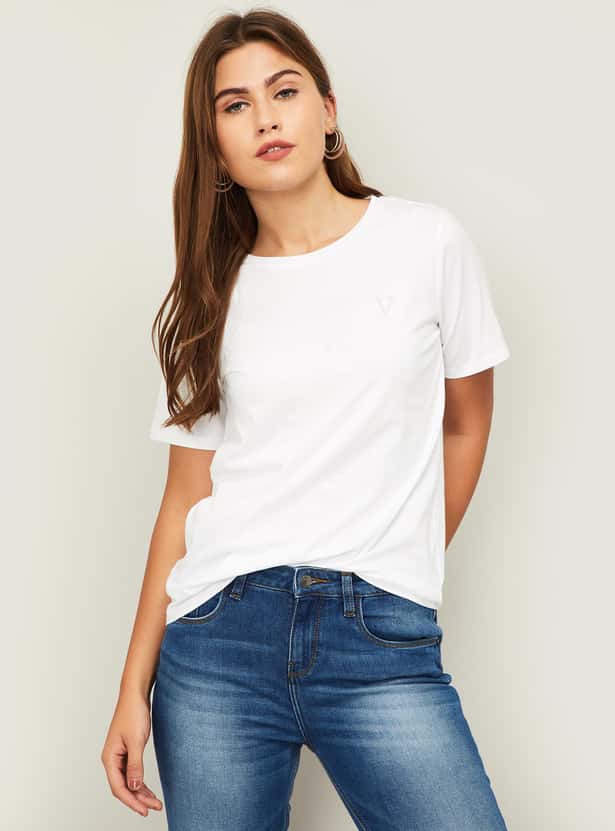VAN HEUSEN Women Solid Short Sleeves T-shirt
