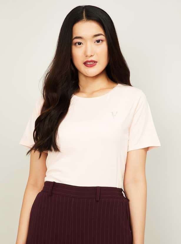VAN HEUSEN Women Solid Short Sleeves T-shirt