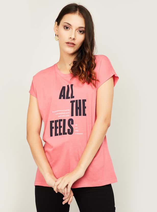 VERO MODA Women Typographic Print Round Neck T-shirt