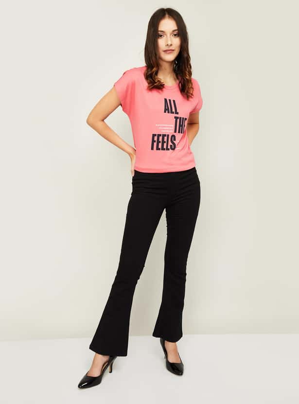 VERO MODA Women Typographic Print Round Neck T-shirt